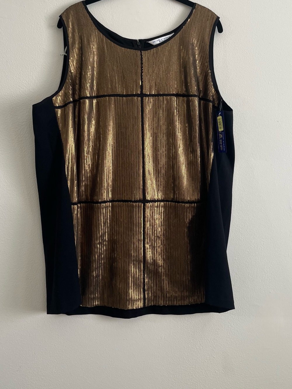 NWT! Peter Nygard Gold Metallic & Black Panel Sleeveless Top